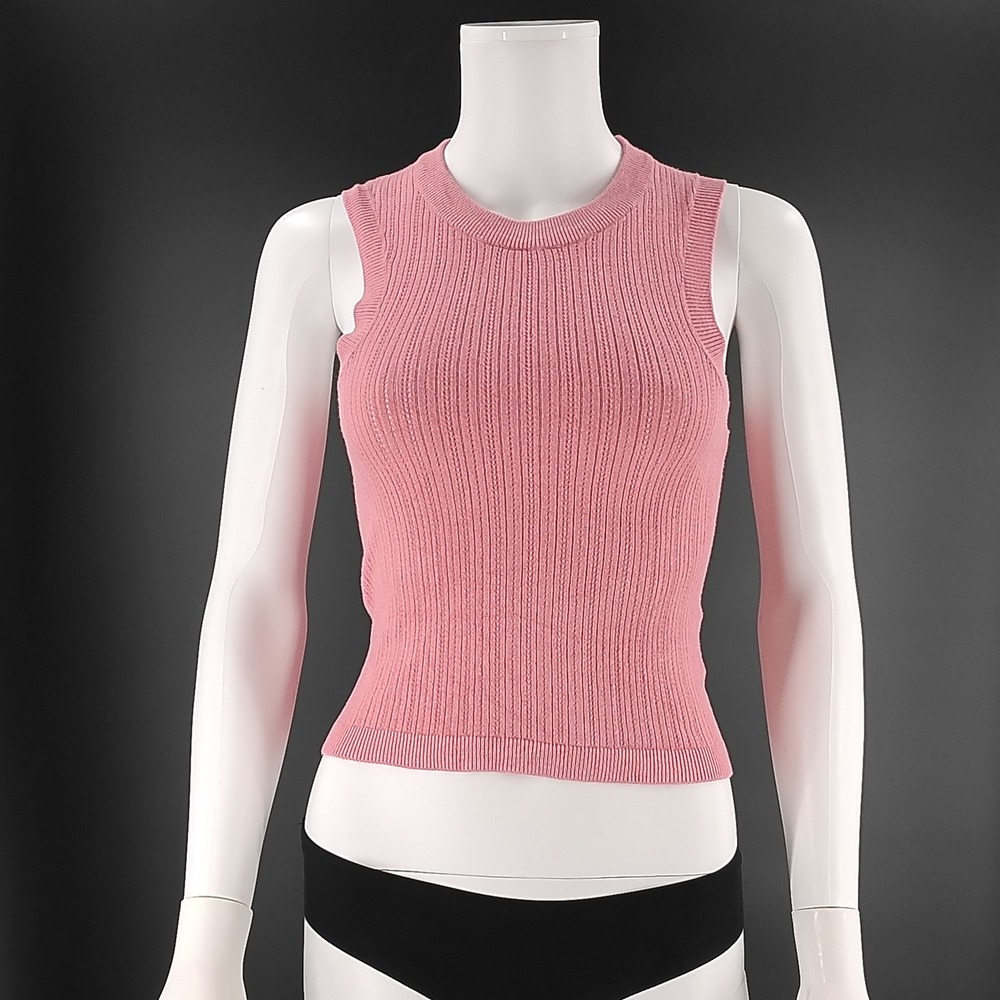 Threadbare Tall Pink Ribbed Pointelle Knit Sleeveless Crew Neck Top Size US 4